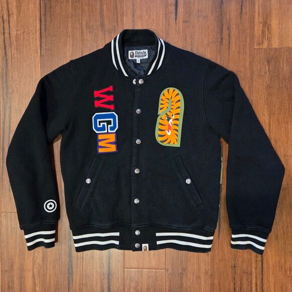 Bape Shark Sweat Varsity Jacket Blacket Men's Small MSRP $528 Gently Used - Picture 1 of 9